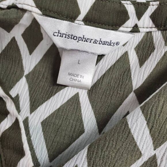 Christopher & Banks Women’s Green White Geometric Sleeveless Blouse Large - Picture 6 of 8